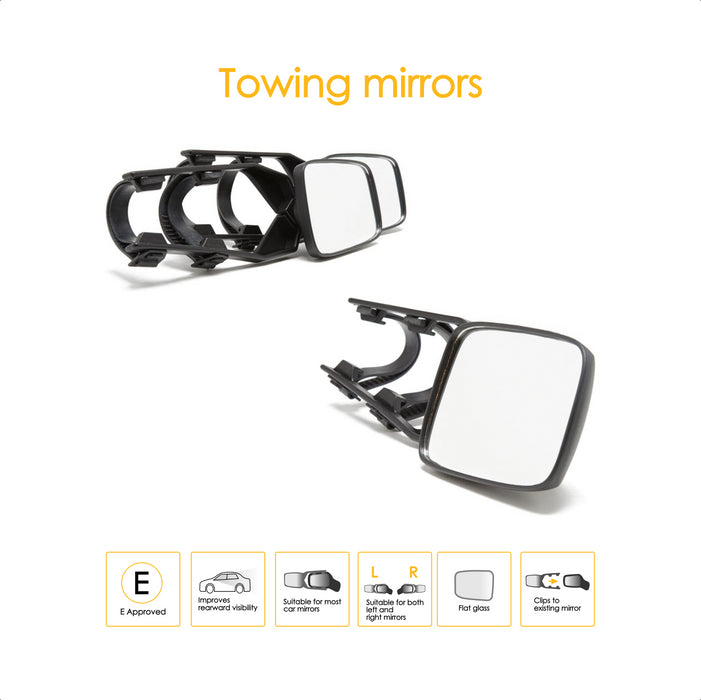 2x Caravan Towing Mirrors Car Van Wing Mirrors Extension Mirror Pair Flat Glass