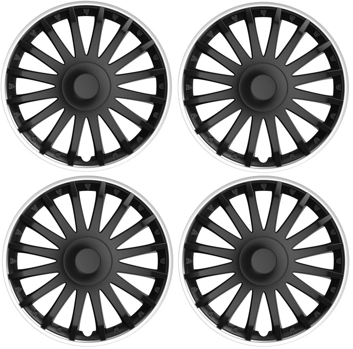 4x Wheel Trims Hub Caps 15" Covers in Black with Silver Rim UKB4C  - Dynamic Drive