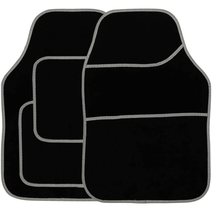 Streetwize Standard Universal Mat Set - Velour - Black/Silver Binding - 4 Piece