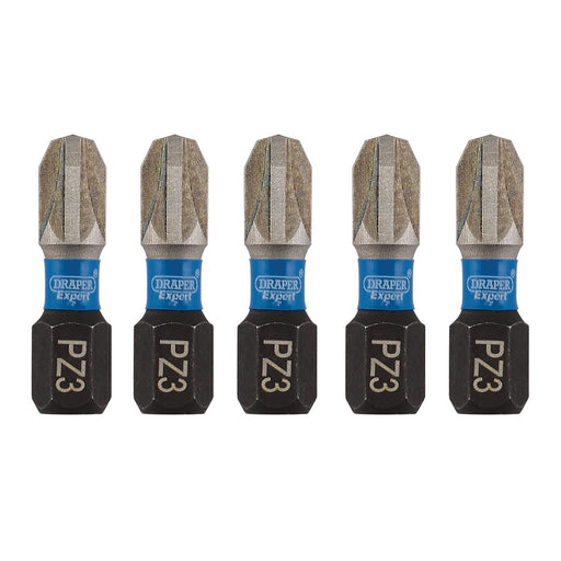 Draper Expert PZ-Type Impact Screwdriver Bits, No.3 x 25mm, 1/4" Hex (Pack of 5) Draper  - Dynamic Drive