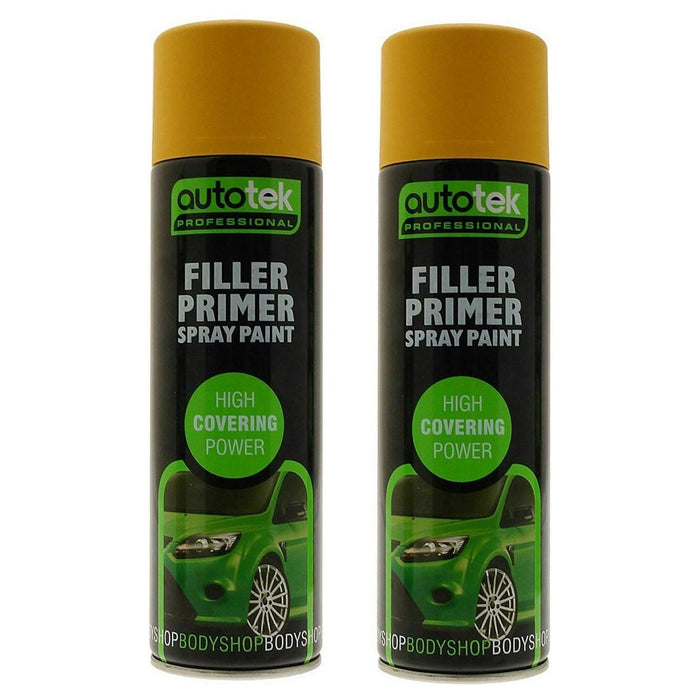 2x Autotek Yellow Filler Primer 500ML High Covering Spray Paint Professional