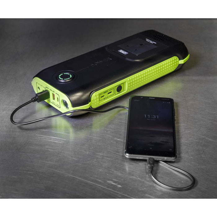 Sealey 31200MAH Power Bank Pack Charger with AC 3 Pin Plug & 2x USB & Light Sealey  - Dynamic Drive