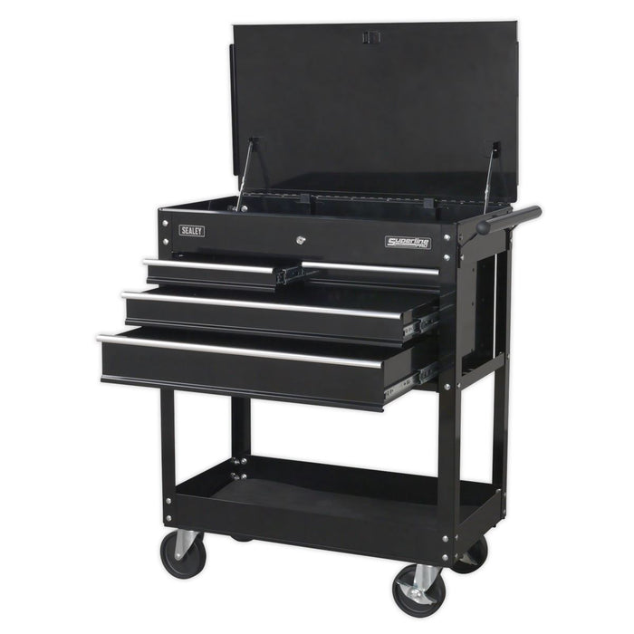 Sealey Heavy-Duty Mobile Tool & Parts Trolley with 4 Drawers & Lockable Top Blac Sealey  - Dynamic Drive