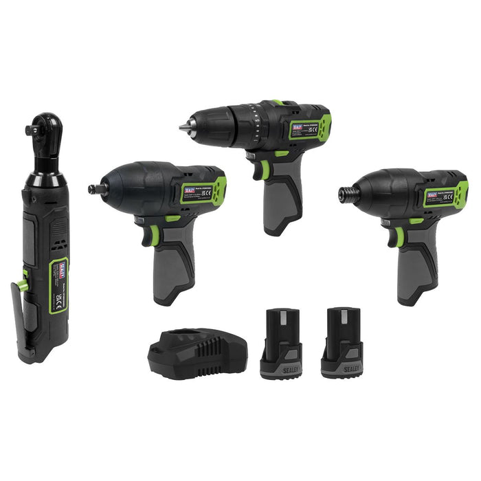 Sealey 4 x SV10.8 Series Cordless Combo Kit 10.8V - 2 Batteries & Euro Plug Sealey  - Dynamic Drive