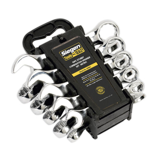 Siegen 10pc Stubby Metric Combination Spanner Set Open End Ring 10-19mm Sealey  - Dynamic Drive