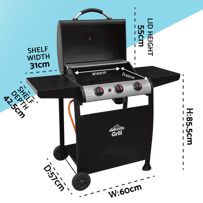 Dellonda 3 Burner Gas BBQ Dellonda  - Dynamic Drive