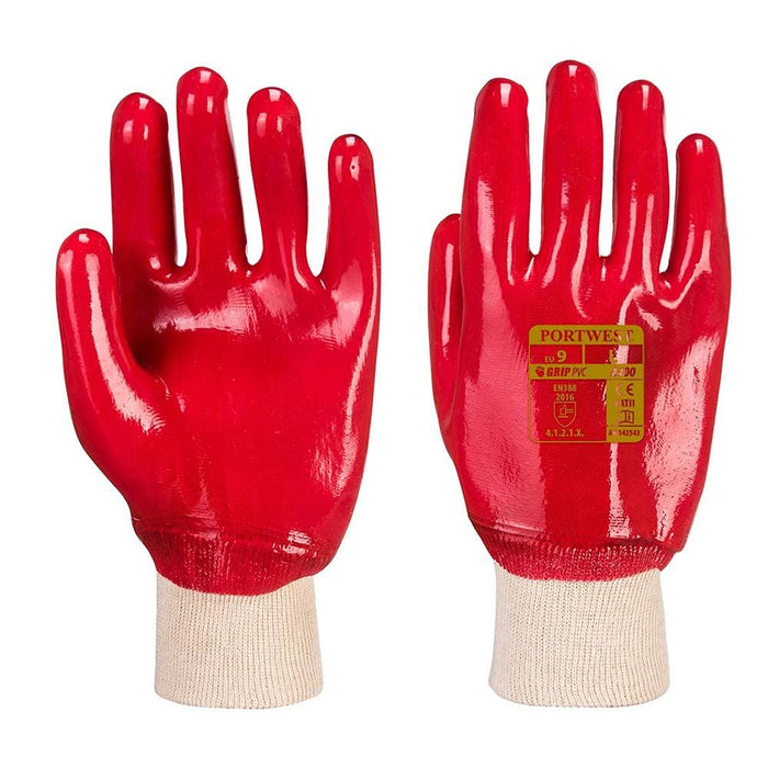 Portwest Pk12 Red Pvc Knitwrist Glove L X12 A400RERL Portwest  - Dynamic Drive