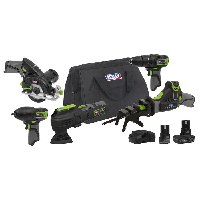 Sealey 5 x SV10.8 Series Cordless Combo Kit 10.8V - 2 Batteries & Euro Plug Sealey  - Dynamic Drive