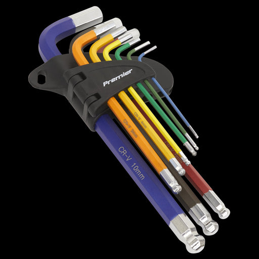 Sealey Ball-End Hex Key Set 9pc Colour-Coded Long Metric AK7190 Sealey  - Dynamic Drive