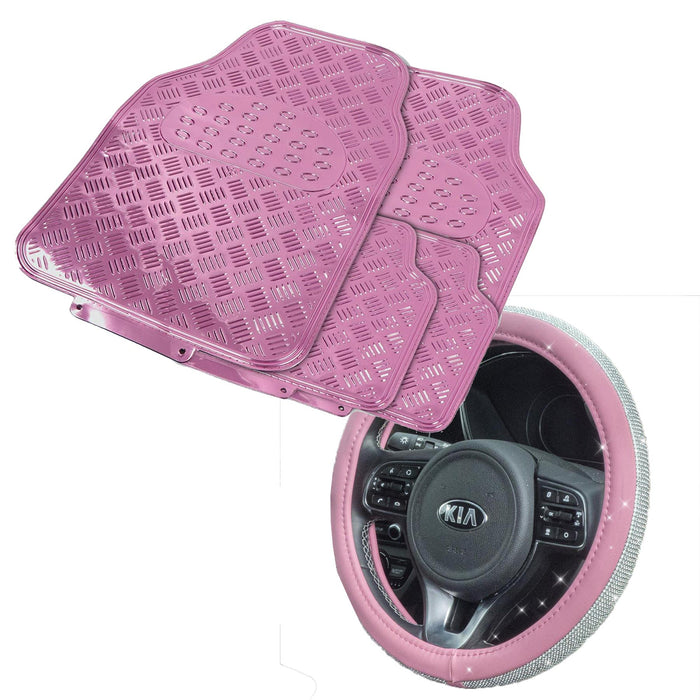 Streetwize Black/Pink Rubber Mats & Diamond Sparkle Steering Wheel Cover