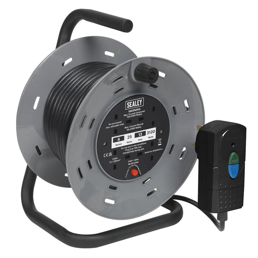 Sealey Cable Reel 25m 4 x 230V 1.25mmï Thermal Trip with RCD Plug BCR25RCD Sealey  - Dynamic Drive