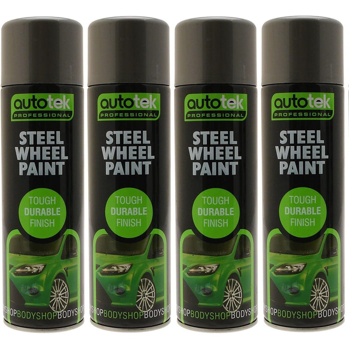 4x AUTOTEK SILVER STEEL Wheel Paint 500ml Spray Paint High Coverage