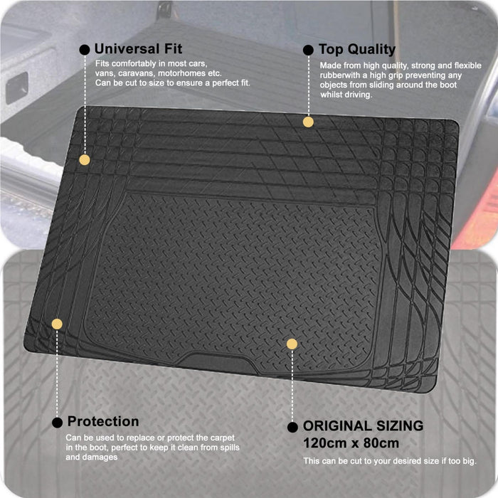 Black Heavy Duty Durable Waterproof Rubber Car Boot Protection Liner Mat SS5125 Sakura  - Dynamic Drive