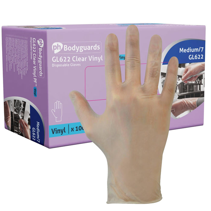 Bodyguards Powder Free Clear Vinyl Disposable Gloves Medium Box of 100 Bodyguard  - Dynamic Drive