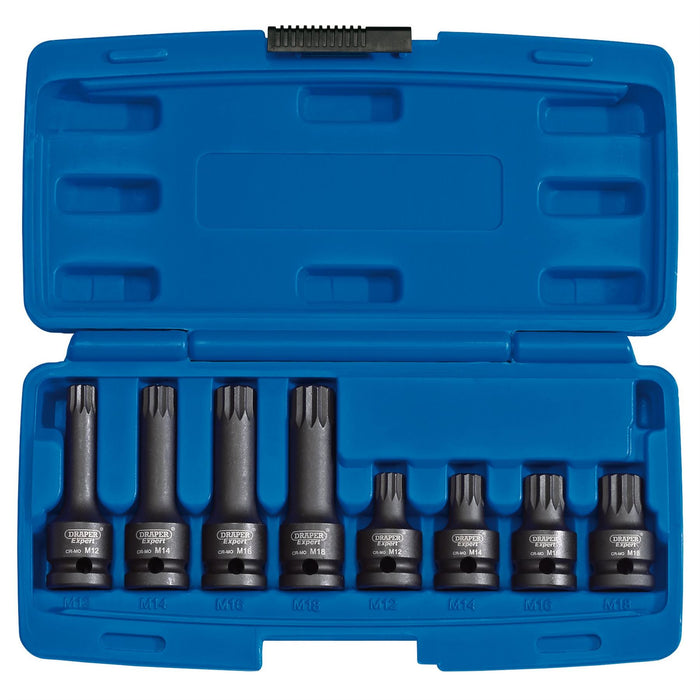 Draper Tamper Proof Impact Spline Set, 1/2" Sq. Dr. (8 Piece) 49460