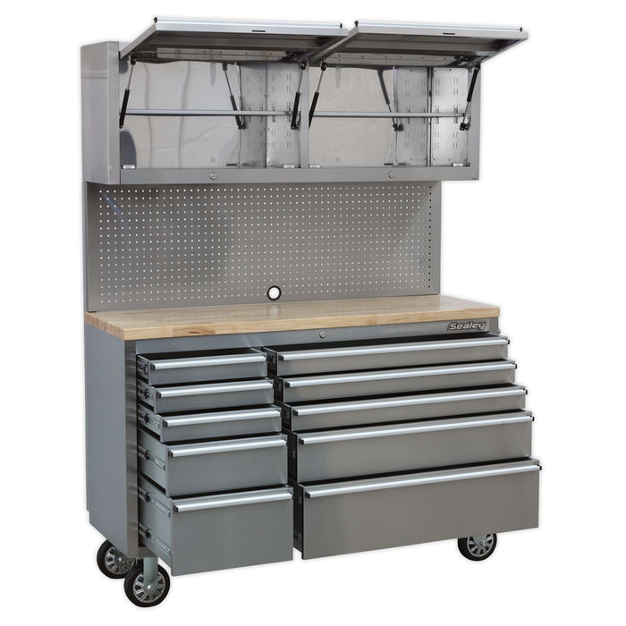 Sealey Mobile Stainless Steel Tool Cabinet 10 Drawer with Backboard & 2 Wall Cup Sealey  - Dynamic Drive