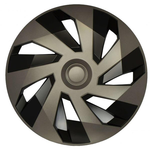 Set of 4 Vector Graphite & Black Alloy Look Wheel Trims Hub Caps 16" Protection Sakura  - Dynamic Drive