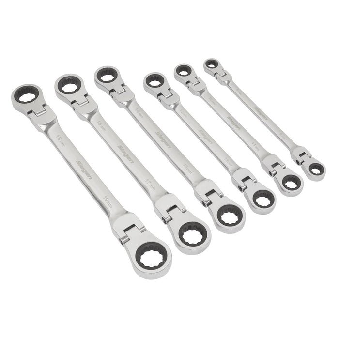 Sealey Flexi-Head Double End Ratchet Ring Spanner Set 6pc Metric S0806