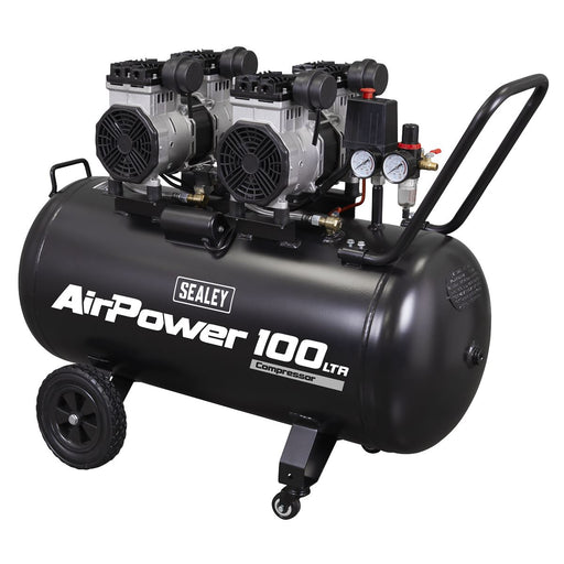 Sealey 100L Oil Free Low Noise Direct Drive Air Compressor 2 x 2hp SAC10001S Sealey  - Dynamic Drive