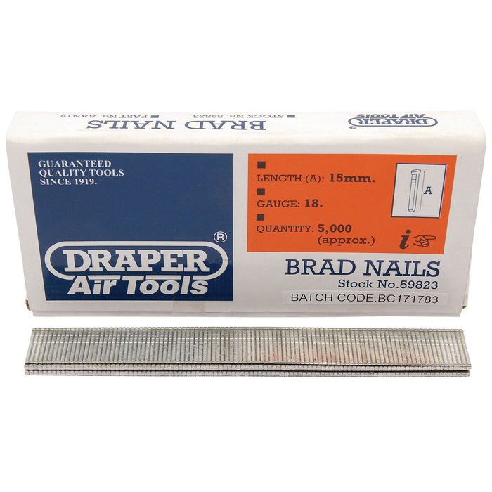 Draper Brad Nails, 15mm (Pack of 5000) 59823 Draper  - Dynamic Drive