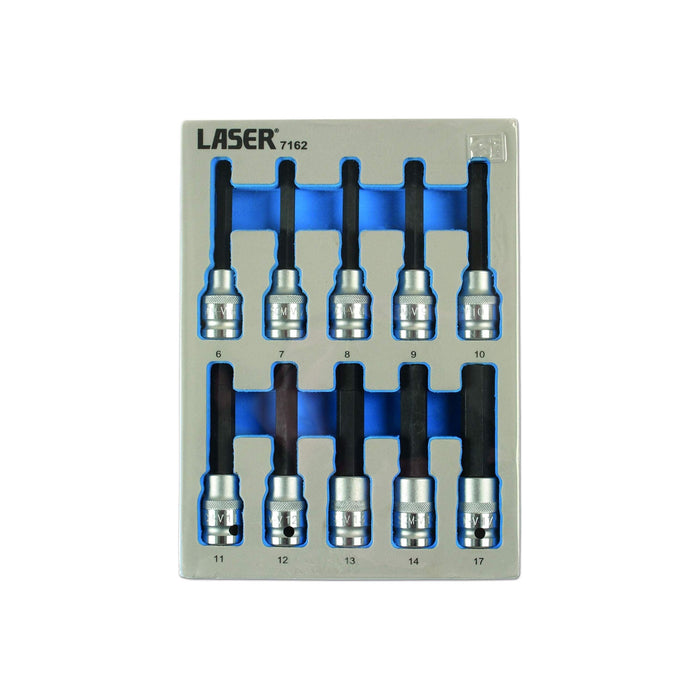 Laser Long Hex Socket Bit Set 1/2"D 10pc 7162