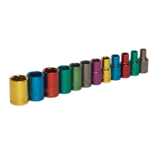 Sealey 12pc 1/4" Drive Multi Coloured Hex Socket Set 4-13mm WallDrive Sealey  - Dynamic Drive