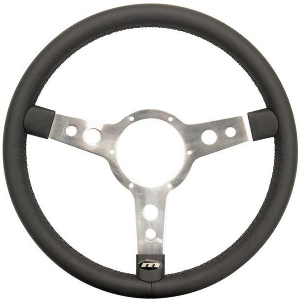 Classic 15" Traditional 3 spoke Vinyl Steering Wheel With Polished Centre Black