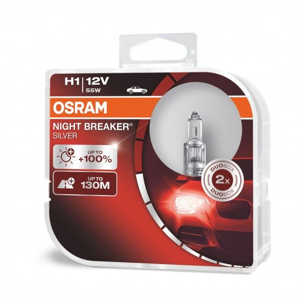 Osram Performance Bulbs - H1 Up To +100% More Brightness - (448) P14.5s - Halogen - NIGHT BREAKER SILVER