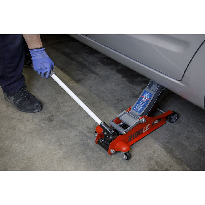 Sealey 180 Handle Low Profile Short Chassis Trolley Jack 2 Tonne - Red 2180LE Sealey  - Dynamic Drive