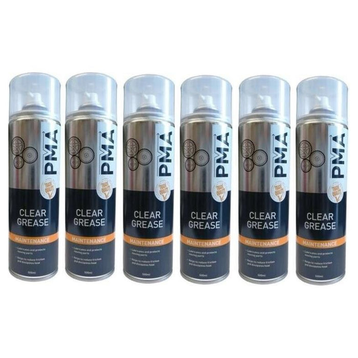 6x PMA Clear Spray Grease 500ml Water Resistant Aerosol Lubricant PTFE Chain etc PMA  - Dynamic Drive