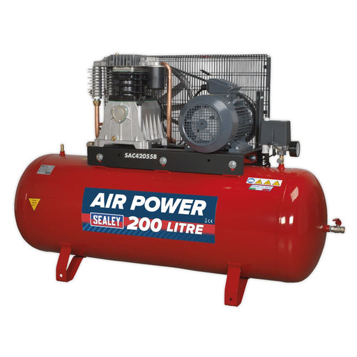 Sealey Air Compressor 200L Belt Drive 5.5hp 3ph 2-Stage with Cast Cylinders Sealey  - Dynamic Drive