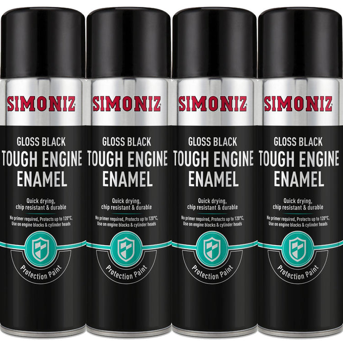 4x Simoniz Gloss Black Enamel Tough Car Spray Protection Paint Aerosol 500ml Simoniz  - Dynamic Drive