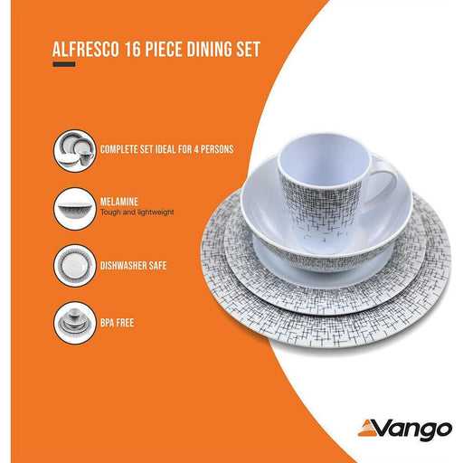 Vango Lightweight 16 Piece Alfresco Melamine Dinner Tableware Set Vango  - Dynamic Drive