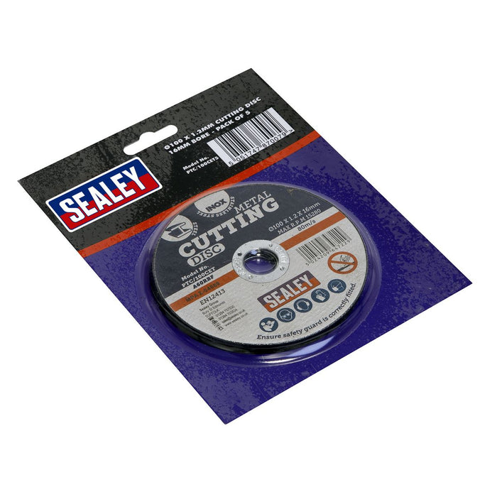 Sealey 5 Pack 100mm x 1.2mm Metal Cutting Slitting Grinding Discs 16mm Bore Sealey  - Dynamic Drive