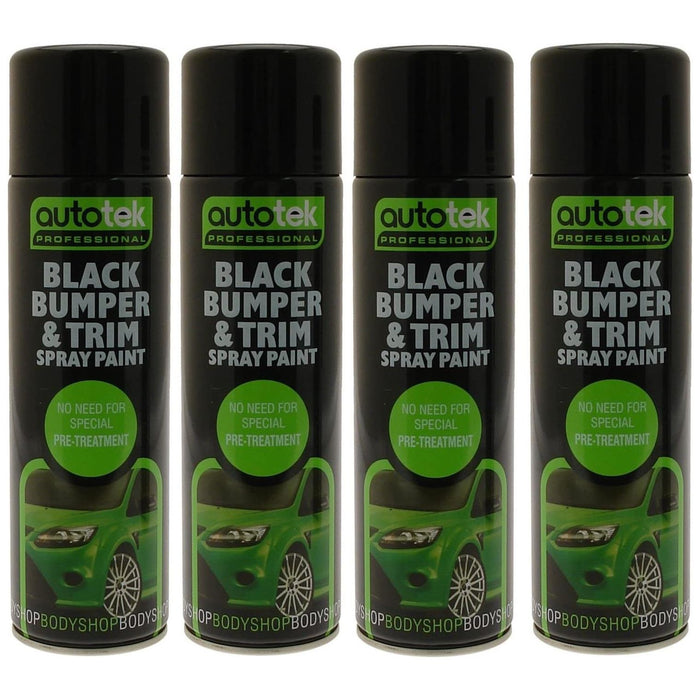 4x AUTOTEK Professional Black Bumper and Trim 500ml Spray Paint High Coverage