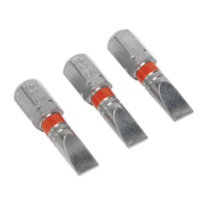 Sealey Power Tool Bit Slotted 5mm Colour-Coded S2 25mm Pack of 3 AK210508 Sealey  - Dynamic Drive