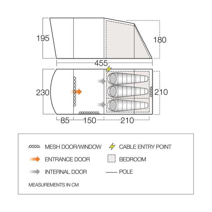 Vango Harris 350 Tent 3 Man Family Weekend Poled Porch Tunnel Tent Vango  - Dynamic Drive