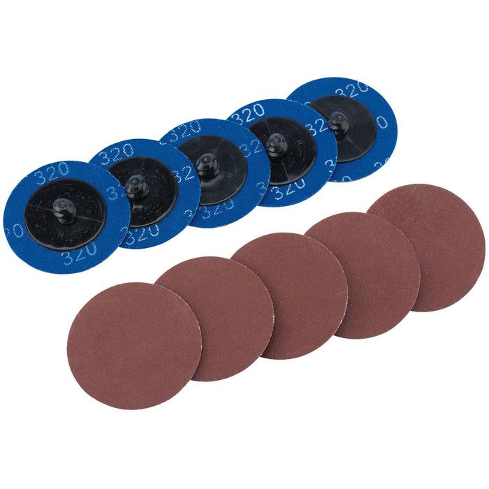 Draper Aluminium Oxide Sanding Discs, 50mm, 320 Grit (Pack of 10) 75614