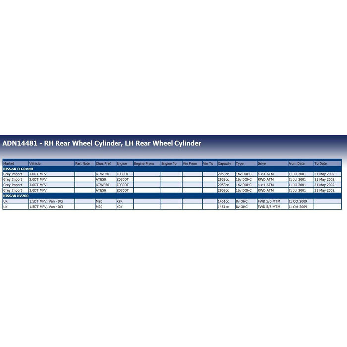 Genuine Blue Print Wheel Cylinder (Rear LH/RH) fits Nissan 44100VE401 Blue Print  - Dynamic Drive