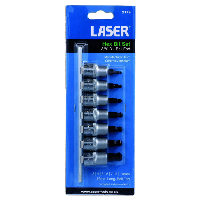 Laser Ball End Hex Socket Bit Set 3/8"D 7pc 2179