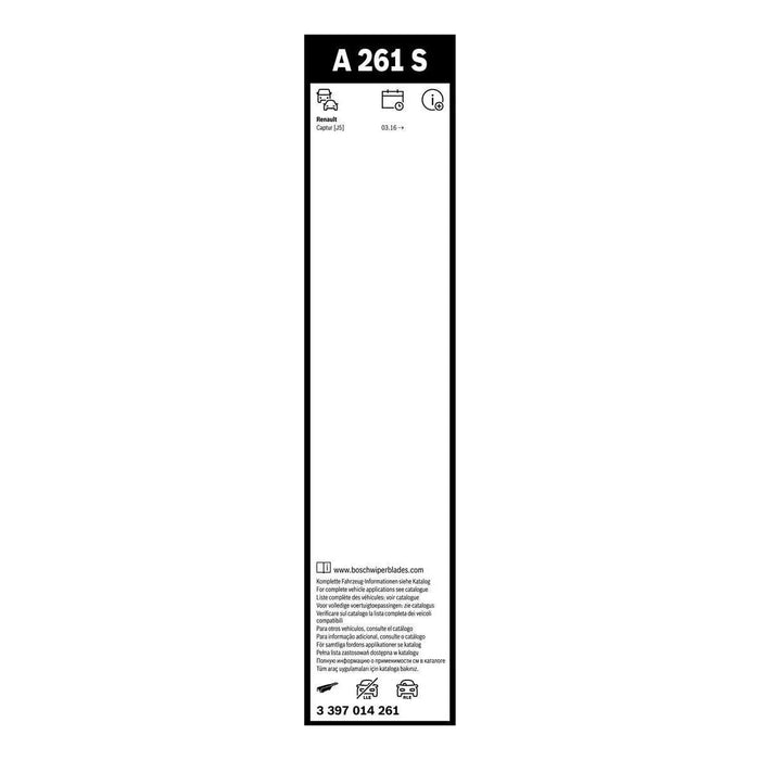 BOSCH A261S AEROTWIN WIPER BLADES 650mm/360mm fits RENAULT CAPTUR 03/16-