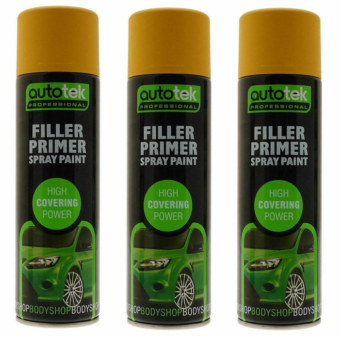 3x Autotek Yellow Filler Primer 500ML High Covering Spray Paint Professional