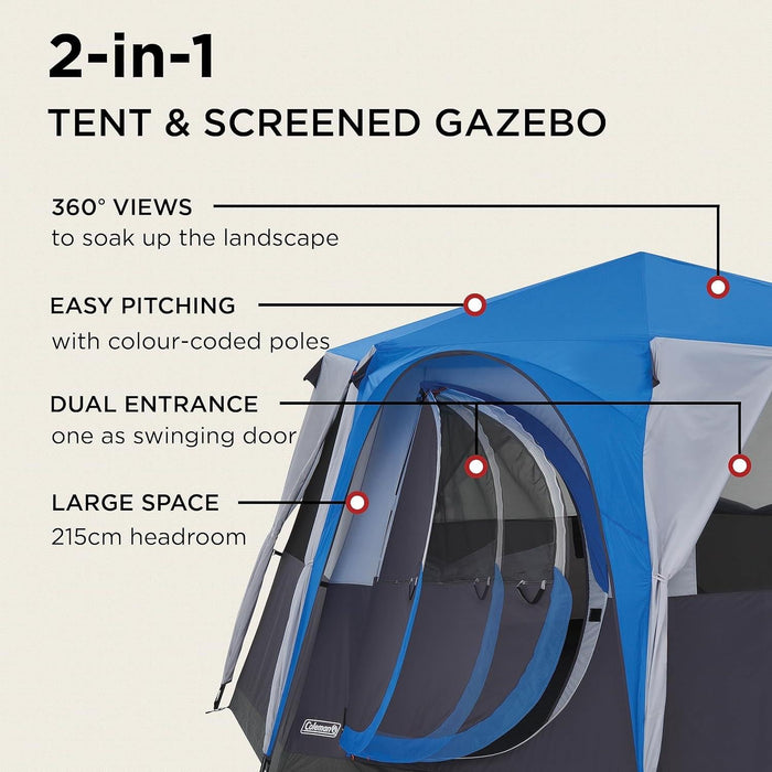 Coleman Cortes Octagon 8 Person Dome Glamping Yurt Camping Family Tent Blue