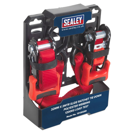 Sealey 2pk 32mm x 3m Slide Ratchet Tie Down Straps Load Cargo Lash S Hooks Sealey  - Dynamic Drive