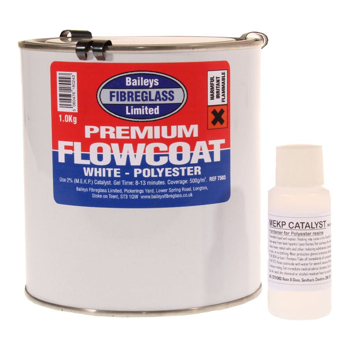 Baileys Fibreglass Flowcoat / Topcoat Brilliant White 1kg for Large Scale Fibre