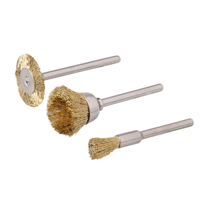 Silverline Brass Wire Brush Set 3pc Metal Cleaning Polishing Rotary Multi Tool