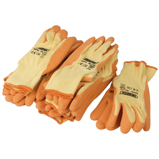 Draper Heavy Duty Latex Coated Work Gloves, Extra Large, Orange (Pack of 10) Draper  - Dynamic Drive