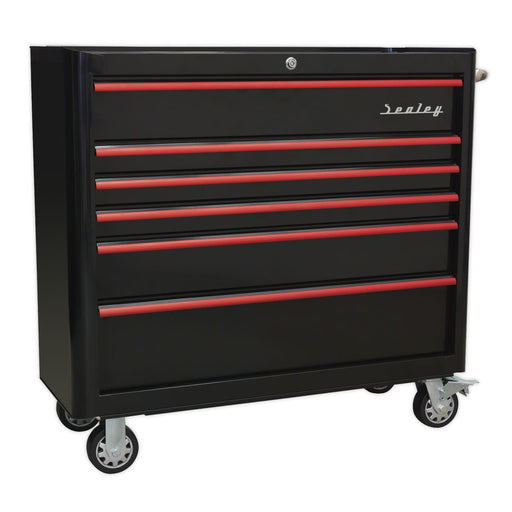 Sealey Rollcab 6 Drawer Wide Retro Style Black with Red Anodised Drawer Pulls Sealey  - Dynamic Drive