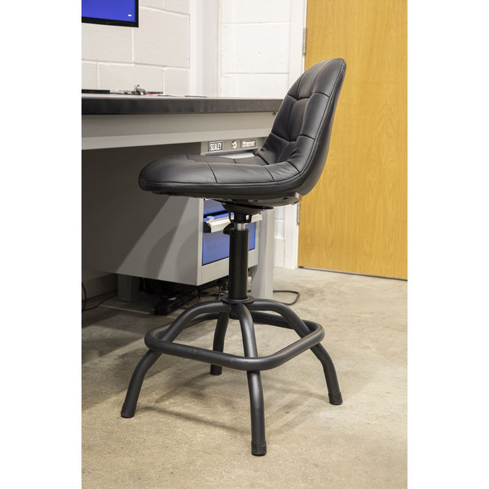 Sealey Workshop Stool Pneumatic with Adjustable Height Swivel Seat & Back Rest Sealey  - Dynamic Drive