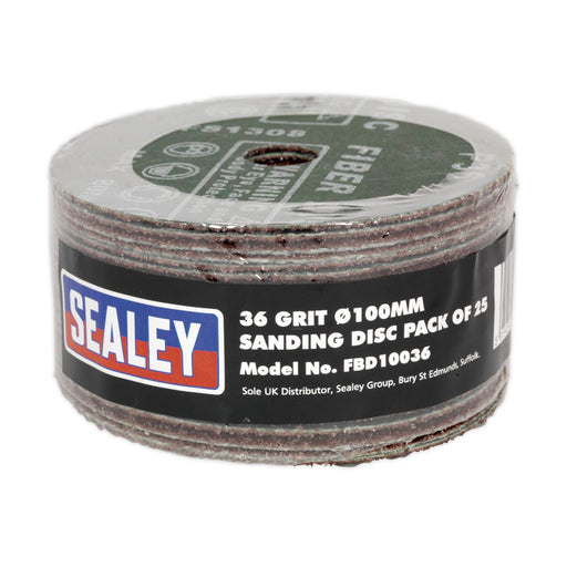 Sealey Sanding Disc Fibre Backed100mm 36Grit Pack of 25 FBD10036 Sealey  - Dynamic Drive